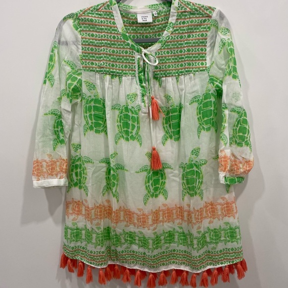 CROWN & IVY Beach cover up size small pink green  playful tassels at hem - Picture 2 of 6